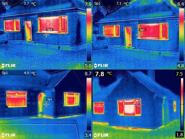 Thermal images of energy efficiency in buildings with and without Thermo-Trac